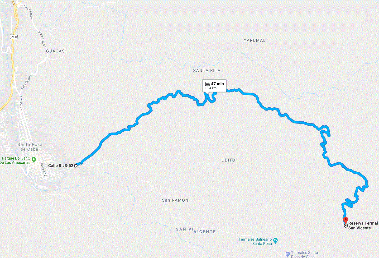 Mapa Termales San Vicente